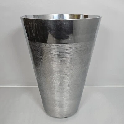 VTG Chrome Metal Vase Vera Wang Large Vesta Aluminum Etched Polished Wedge Wood  - Image 1 of 4