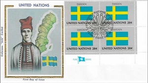 Sweden National Costume Dress Flag Map UN Mint Gold Foil Silk FDC Cachet 1983 - Picture 1 of 1