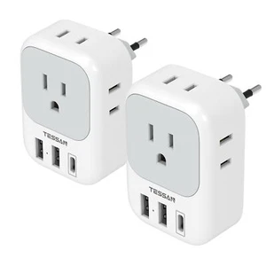 2 Pack European Travel Plug Adapter USB C TESSAN US to Europe Plug Adapter wi... - Picture 1 of 6