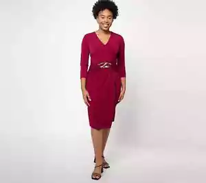 Vestido Midi Susan Graver Ocasiones Regular Tejido Líquido Imitación Envoltura Vino XL A615705 - Imagen 1 de 2