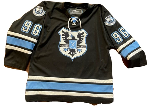 GEEKY JERSEYS Game Of Thrones Hockey Jersey, Size Medium, Night's Watch 96 SNOW Cover