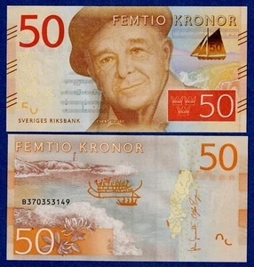 Sweden 50 Kronor (2015) P-70 UNC Banknote - Evert Taube, Musical notes - Foto 1 di 3