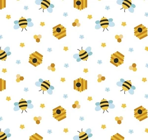 1/2 Yard, Bolt End, Bees & Beehives On White $3.99 Ships ANY Amount Of Fabric! - Picture 1 of 2