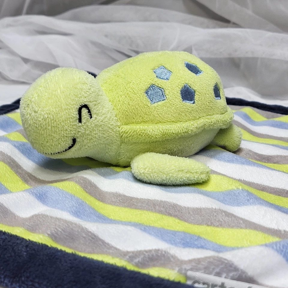 Manta de seguridad Carter's Baby Turtle 13" Lovey felpa verde azul gris rayas Foto 1 de 4