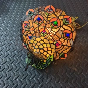 Vintage Stained Glass Tiffany Style Peacock Lamp Double Bulb  - Picture 1 of 7