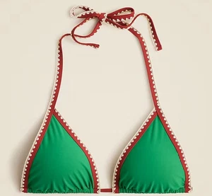 J. Crew Women's Crochet-trim string bikini top Size Medium Collegiate Green New - Picture 1 of 8