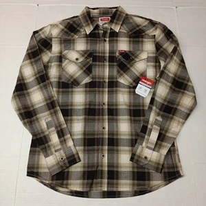 Wrangler Slim Fit Shirt Men's M Cowboy Wash Brown Beige Plaid LS Button Up - Picture 1 of 8