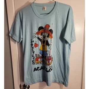 Vintage 60s Mickey Mouse Bootleg T-Shirt Mexico Rare Baby Blue Acapulco Mexico - Bild 1 von 10