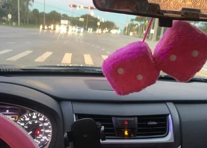 Fuzzy Dice for Car Mirror Pair of Retro 2.75” Rear View Pink New - Picture 1 of 8
