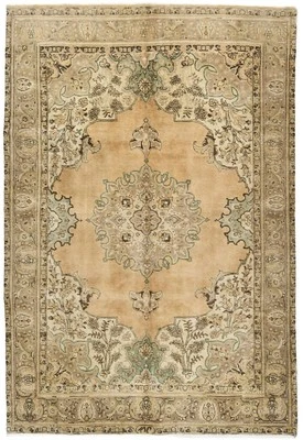 Alfombra oriental vintage envejecida beige floral alfombra de lana semiantigua 7X10 pies Foto 1 de 4