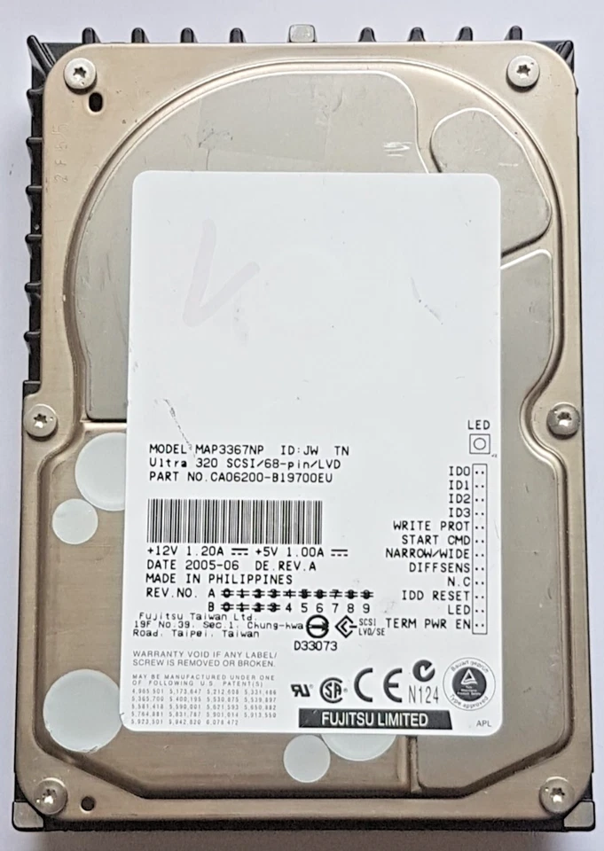 36 GB Fujitsu MAP3367NP 10K RPM Ultra 320 SCSI Lvd 68pin 8MB HDD 3.5 " Hard - Image 1 of 1