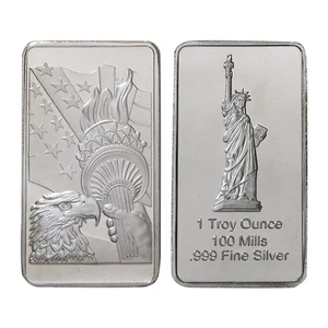 Freiheitsstatue One Troy Ounce Barren - Gedenk Silber Metall plattiert - Bild 1 von 4