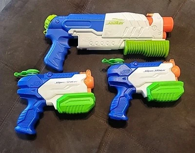 Lot Of 3 Blue Green White Orange Nerf Super Soaker Scatter Blast Water Gun Used  - Image 1 of 4
