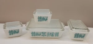 Vintage 8 piece Pyrex Amish Blueprint Cold Storage w/ Covers # 403, 502, 501 - Picture 1 of 11