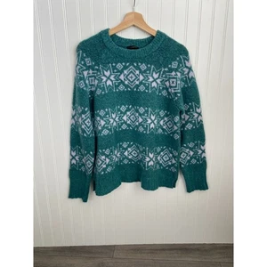 J. Suéter Redondo Fair Isle Para Mujer Grande Azul Lana Tejido Informal Cuello Redondo Pullover - Imagen 1 de 5