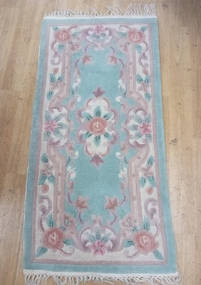 Vintage Chinese Floral Medallion Border Wool Rug - Cream / Green 122 x 61cm - image 1 of 4