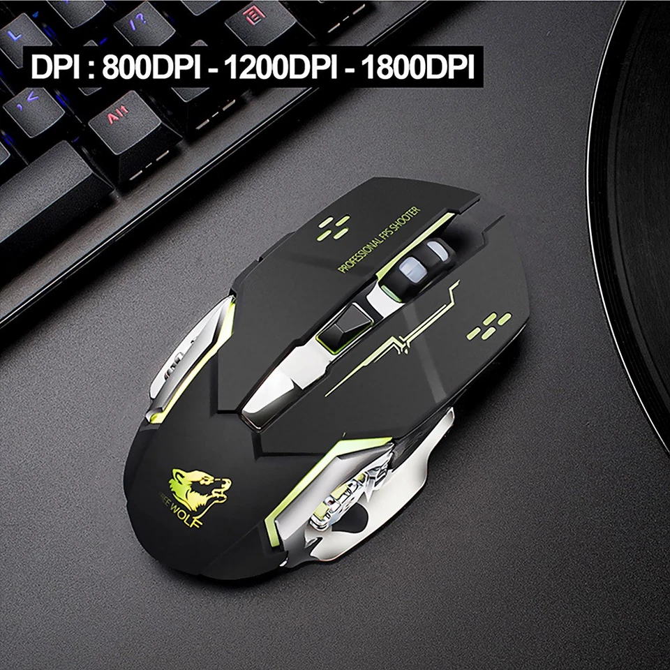 Rechargeable X8 Wireless Game Mouse Silent LED Backlit USB 1800DPI Optical  - Image 1 of 4