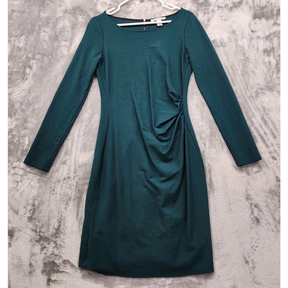 Kenneth Cole Dress Womens 8 Green Long Sleeve Ruched Side Back Exposed Zipper - Image 1 of 4