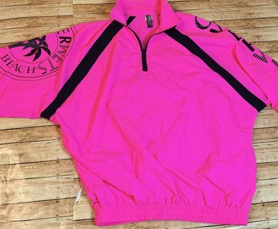 90's Pullover Neon Pink Surf Jacket Over Wets Sun Set Beach California Vtg - Image 1 of 4