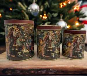 Vintage Weihnachten Kanister Dosen 3er Set Alte Welt Weihnachtsmänner mit Kindern AOP MCM - Bild 1 von 21