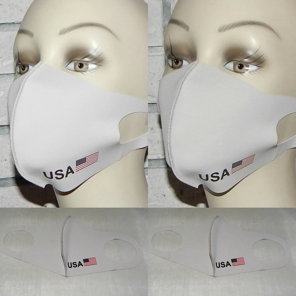LOT OF 2 GREY USA FLAG IMPRINT WASHABLE REUSABLE STRETCH FACE MASK INDIANA - Image 1 of 1
