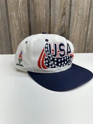 Vintage Atlanta Olympics Games Hat Snapback Cap White Logo 7 USA Flag 1996 - Image 1 of 4