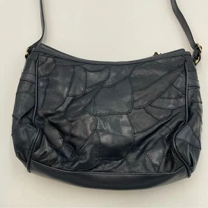 Vintage Patchwork Purse Bag Navy Blue Leather-Style Eclectic Bohemian Hippie - Picture 1 of 13