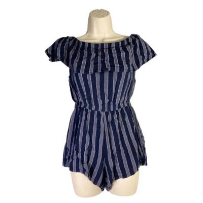 Mameluco Derek Corazón Azul Rayas Hombro Descubierto Mujer Mediano Rayón Boho Verano Foto 1 de 4