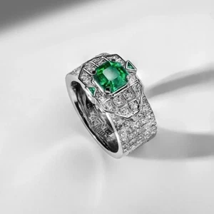 Father Anniversary gift ring, very beautiful emerald octagon shape ring . - Picture 1 of 4