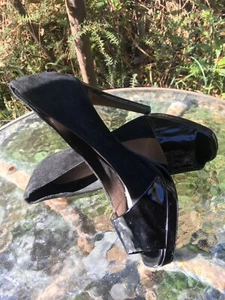 Jo Mercer Gloss and Suede Square peep open Toe Heels Size 8.5 - Picture 1 of 9