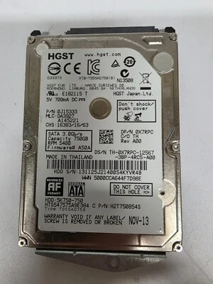 HGST 2.5" 750GB SATA Hard Drive, 5400RPM, 3GBps - Image 1 of 3