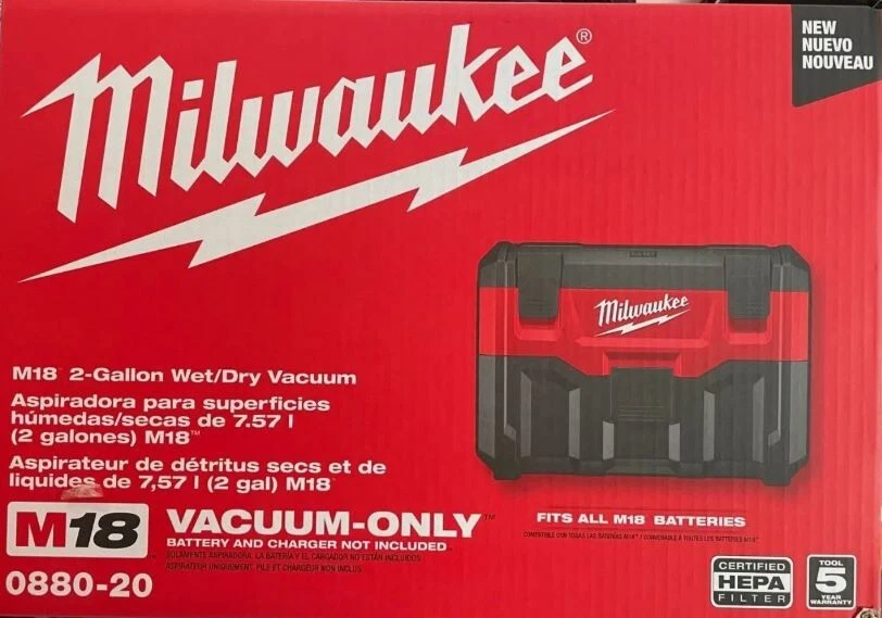 Milwaukee M18 Wet/Dry Vacuum 2 Gallon Cordless Hepa 18V 0880-20 NEW - Image 1 of 1