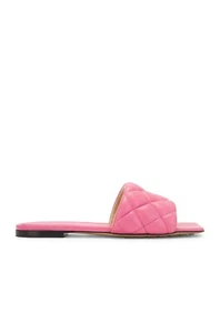 BOTTEGA VENETA Azalea Pink Pad Quilt Intrecciato Flat Leather Sandal Slide 37/7 - Picture 1 of 15
