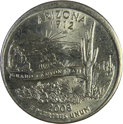 2008 P - Arizona State Quarter - Washington 25c - Partial Collar - Mint Error - Image 1 of 2