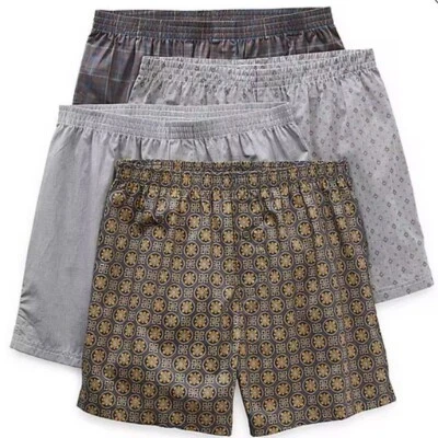Stafford 4-Pack Men's 100% Cotton Woven Boxers Gold Green Print Plaid Assorted - Image 1 of 4