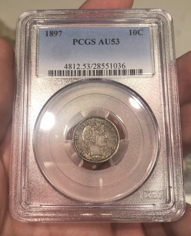 1897 Barber Dime graded AU53 by PCGS Original Type Coin Nice Cover