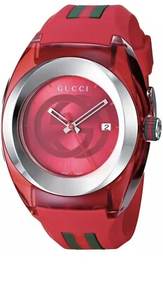 Nuevo reloj unisex Gucci Sync XXL YA137103 banda de goma roja esfera roja Foto 1 de 3
