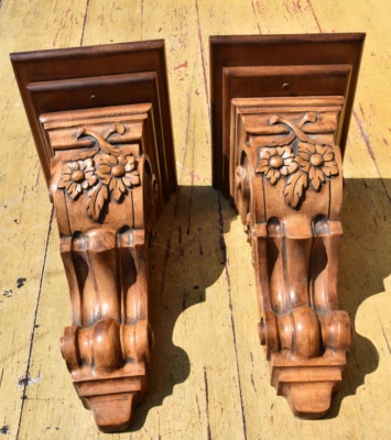 2 piezas CÓRMBELES HOJA DE ACANTO Pergamino Diseñador Hogar Pared Adornos Tallados a Mano Foto 1 de 4