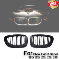 2x Double Line Gloss Black Dual Slat Kidney Grille Grill For 98-01 BMW E46 2D