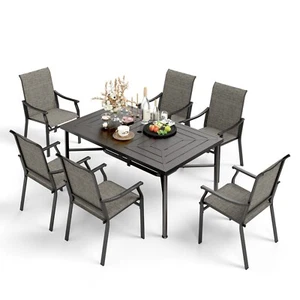 7 Piece Outdoor Patio Dining Set Fixed Chairs & Metal Table Heavy Duty for Porch - Picture 1 of 9