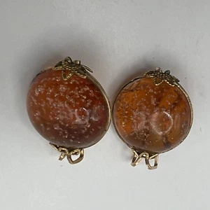 Vintage Hillcraft Castlecraft Slip On Earrings Bubbled Gold Glass - Picture 1 of 7