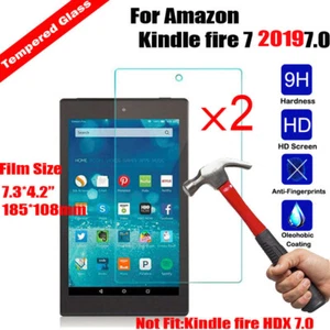 2Pcs For Amazon Kindle Fire 7 2019 9th Gen Tempered Glass Screen Protector Cover - Picture 1 of 12