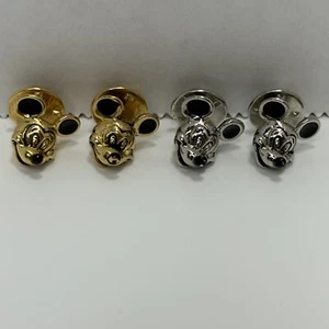 WDW Topolino Spille 3D Disney Tono Oro e Argento Set di 4 Chiusura Retro Vintage - Foto 1 di 7