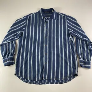 Tommy Bahama Long Sleeve Shirt Large Blue Striped Silk Wool Button Up - Picture 1 of 11