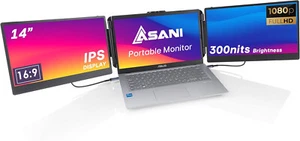 Asani 14" Portable Monitor - Full HD Tri-Screen Extender for LaptopsUSB Type-C - Picture 1 of 6