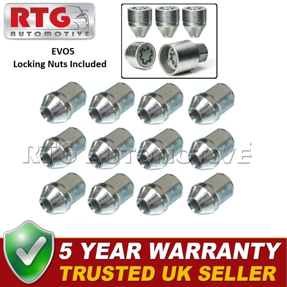 12 tuercas + 4 tuercas de bloqueo EVO5 para Nissan Sunny 1977-1995 (ruedas de acero) Foto 1 de 1