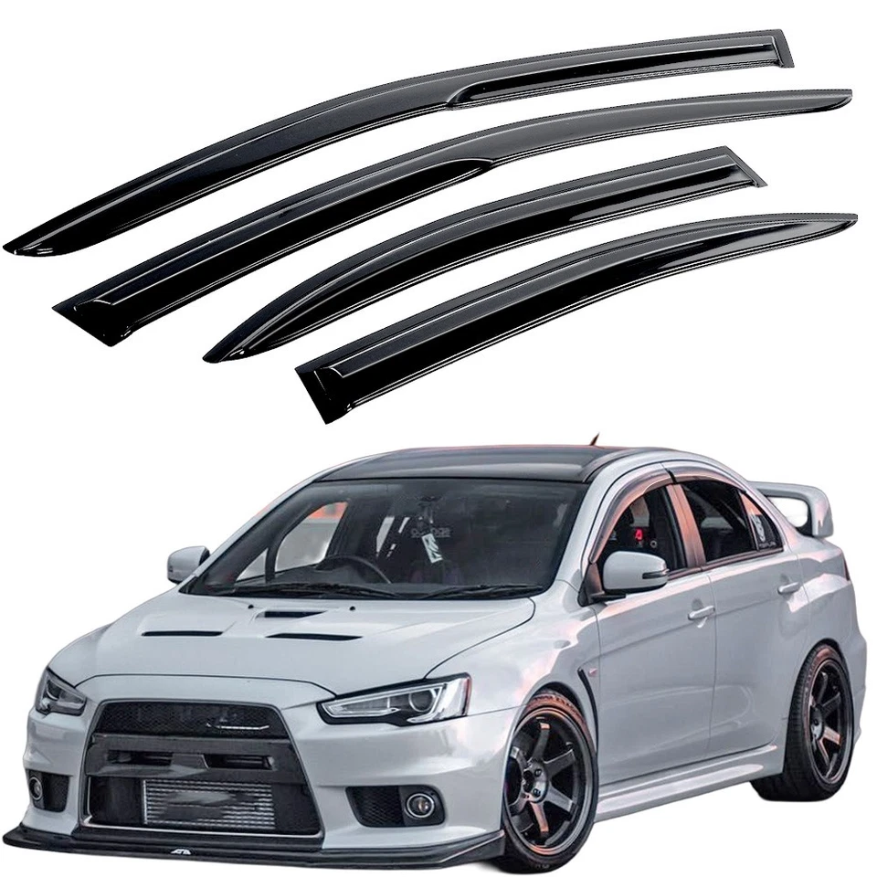 For 08-17 Mitsubishi Lancer JDM Mugen Style Window Visors Rain Guards Deflectors - Image 1 of 4