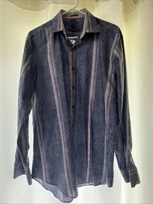 Bugatchi Uomo Mens Shirt Paisley Stripe Long Sleeve Button Down Flip cuff XL - Image 1 of 4