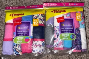 2 Packs 11 Per Bag hanes girls 14 tagless bikinis Size 12 - Picture 1 of 3
