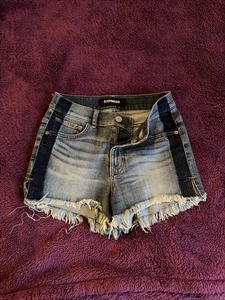 Pantalón Corto Express Stretch Repreve Corte Tiro Alto Mujer Azul Dobladillo Crudo Talla 00 - Imagen 1 de 10